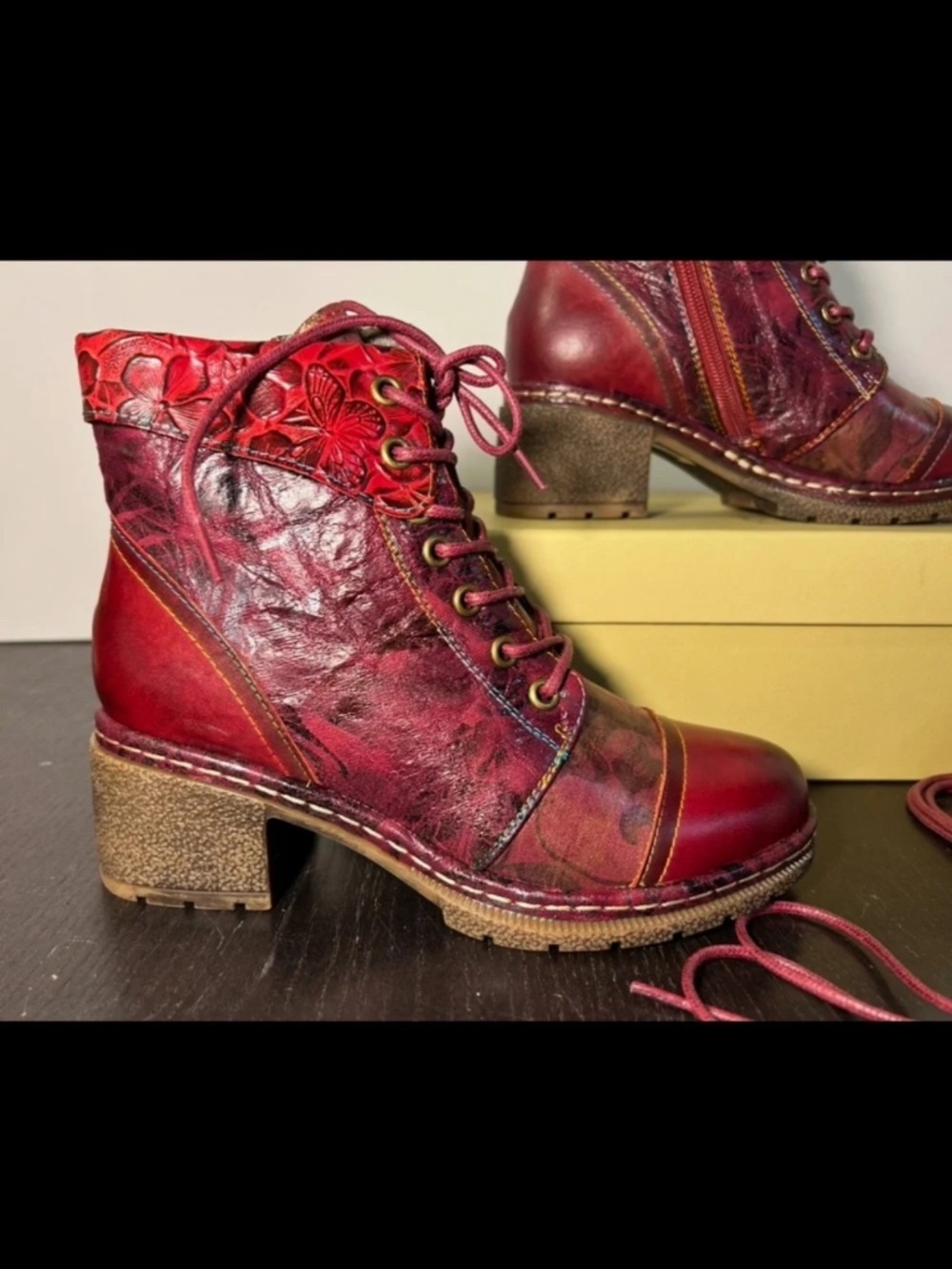 L'Artiste by Spring Step Leather Boots Fallinluv Bordeaux Size EU 36/US 5.5-6